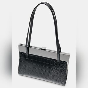 Zara Black Croc-Embossed Handbag